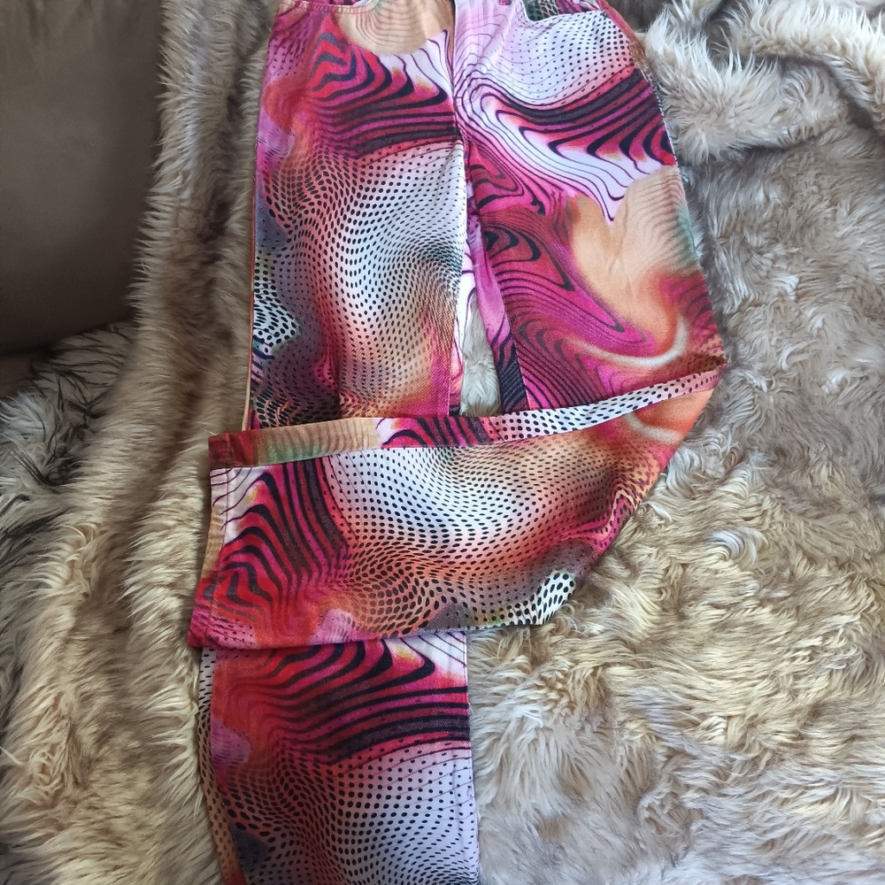 Jaded London Multicolor Swirl Wide Leg Pants - Pink, Orange, Black, White